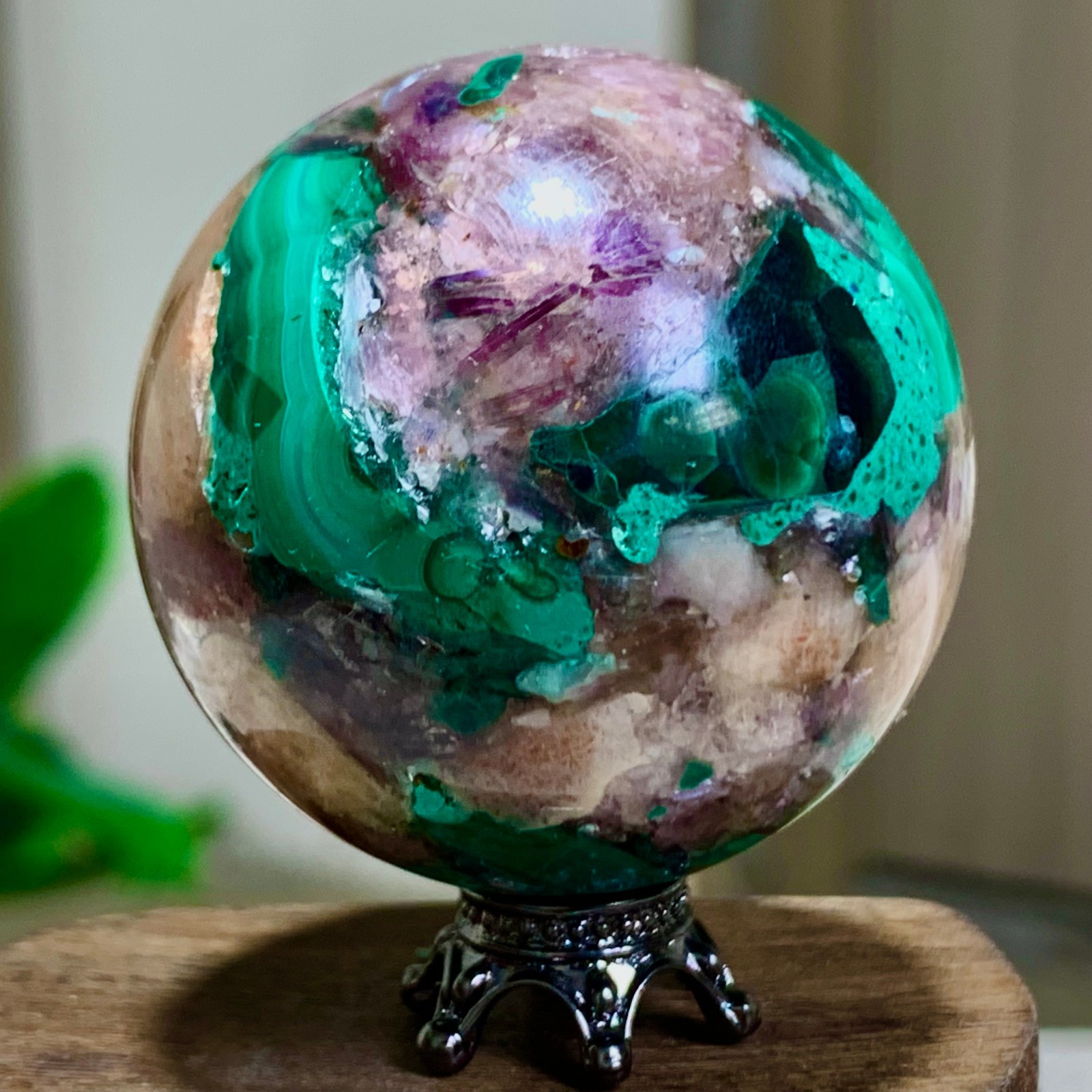 94G Newly discovered rare malachite purple mica symbiotic sphere restoration