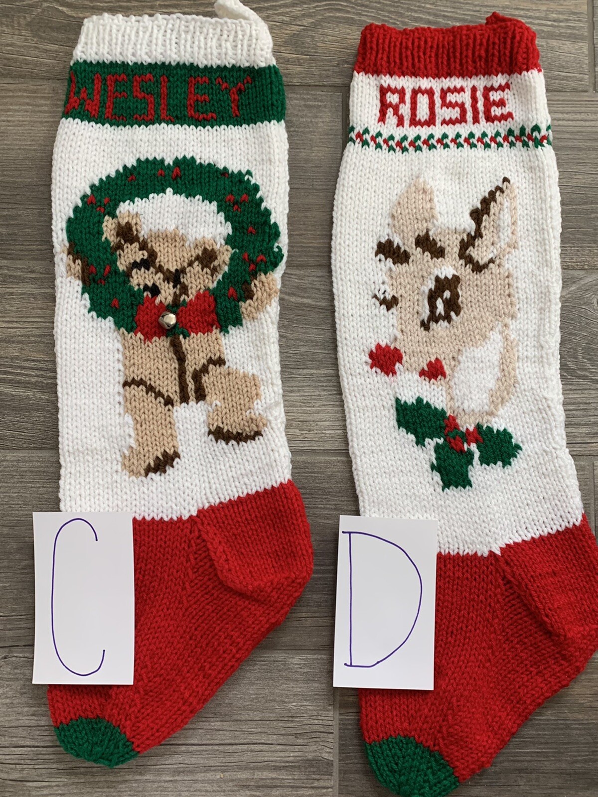 Hand Knit Christmas Stocking~24" long Choose design & Name
