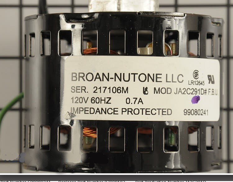 Broan JA2C291D Ventilation Fan Motor S97008583