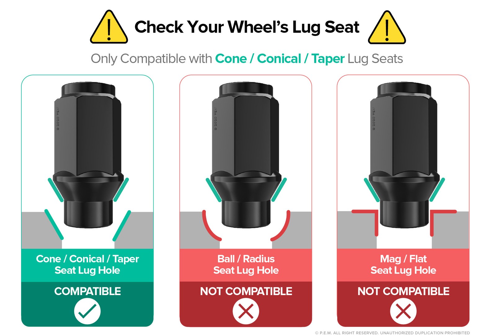 24pcs 14x1.5 Lug Nuts Black Closed Bulge ET (Extended Thread) Cone Conical Seat