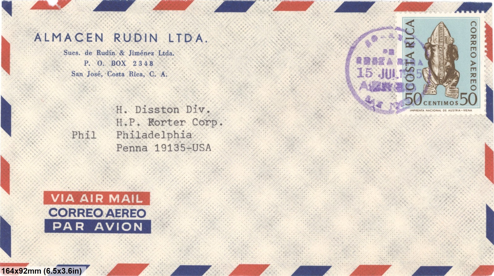 1965 Costa Rica Airmail Cover San Jose To USA Frog Stamp Rudin