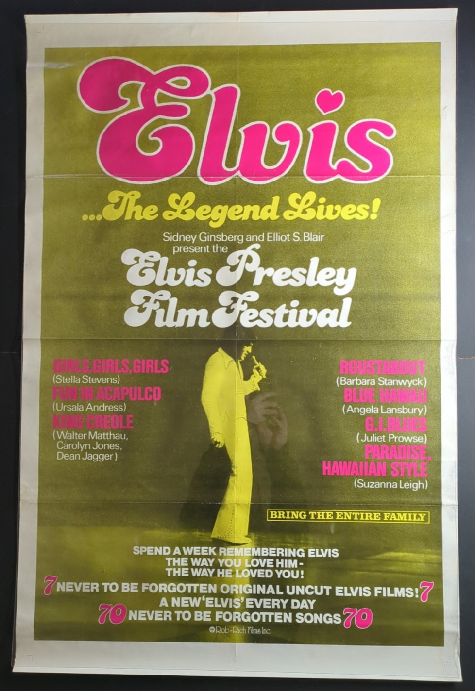 VTG 1970's ELVIS PRESLEY The Legend Lives! Film Festival 27x41" 1 sheet poster