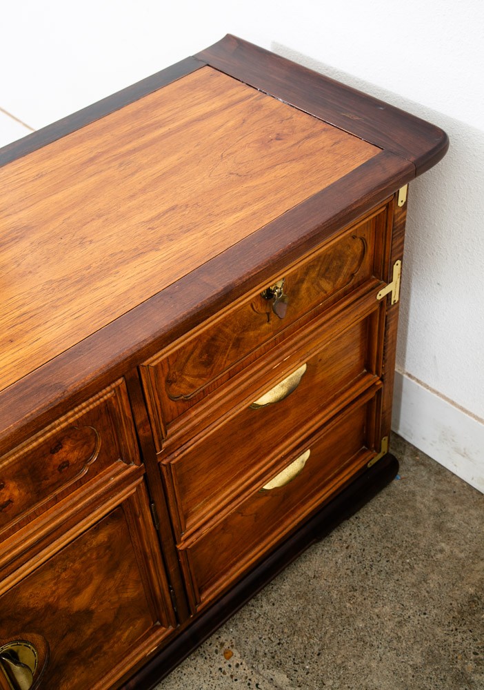 Mid Century Modern Dresser Credenza Walnut 9 Drawer Wood Brass Handle Mcm
