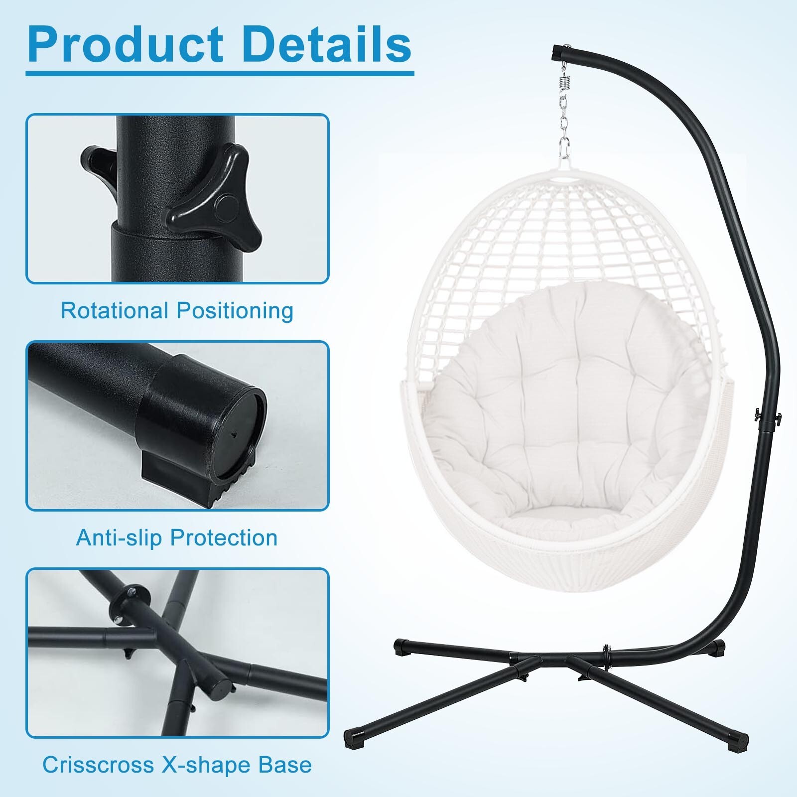 Aoodor Hammock C Stand(Only) Solid Steel Construction For Hanging Swing Chair