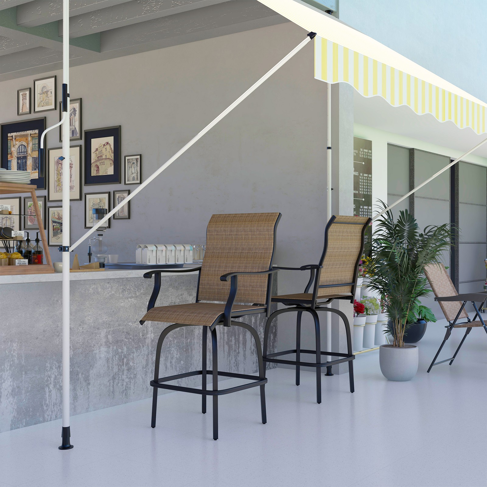 Set of 2 Outdoor Swivel Bar Height Stools High Top Patio Chairs Kitchen Outside