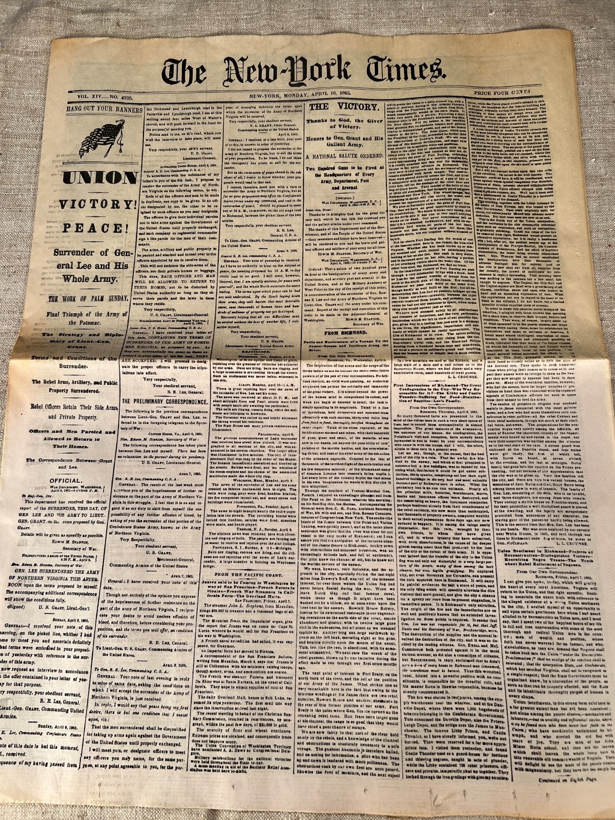 Lot of 5 NEW YORK TIMES 1861-1865 Major events in Civil War, Reprod. of original