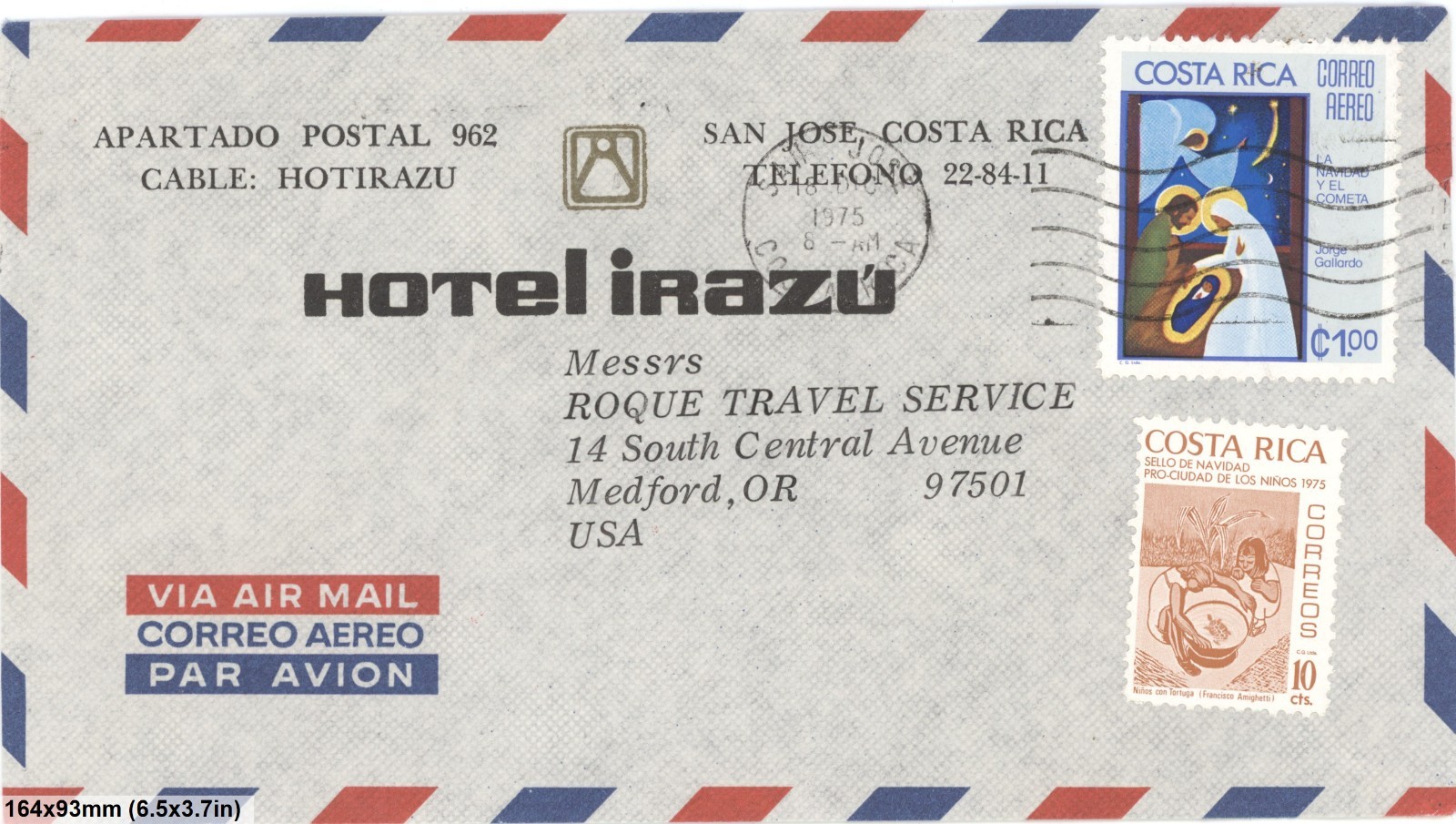 1975 Costa Rica Airmail Cover San Jose Hotel Irazu To USA Multi Stamp