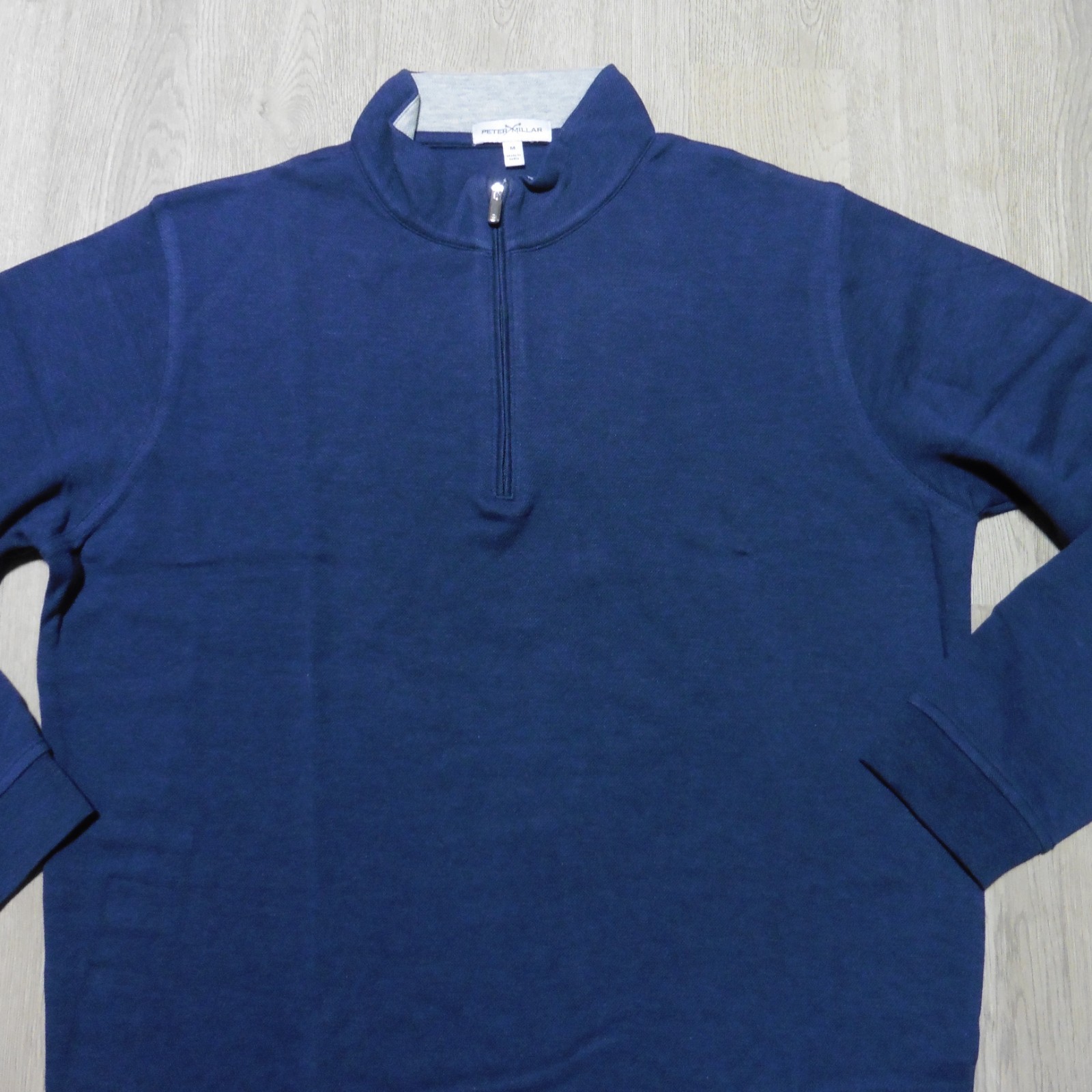 PETER MILLAR Mens M MEDIUM PULLOVER NAVY BLUE CROWN COMFORT 1/4 ZIP POLO SWEATER