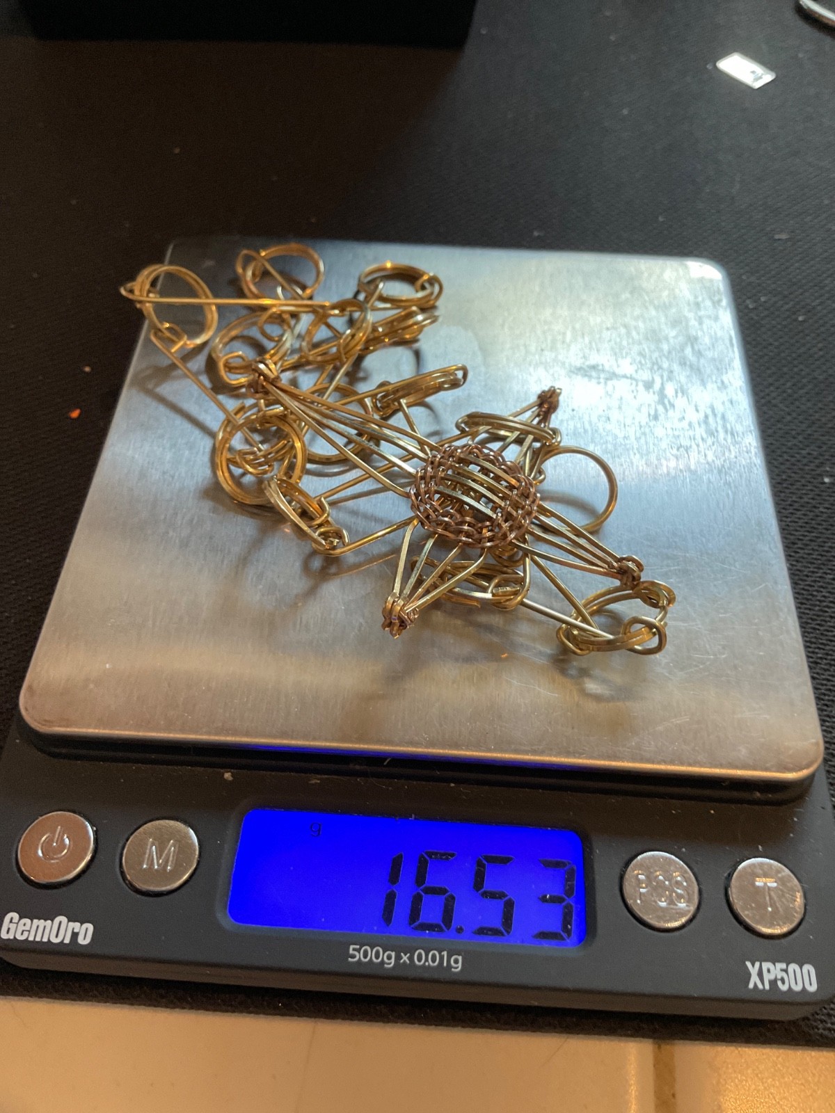 Handcrafted Gold Filled Wire Artisan Lg Cross & Unique Chain Mexico W/Paperwork