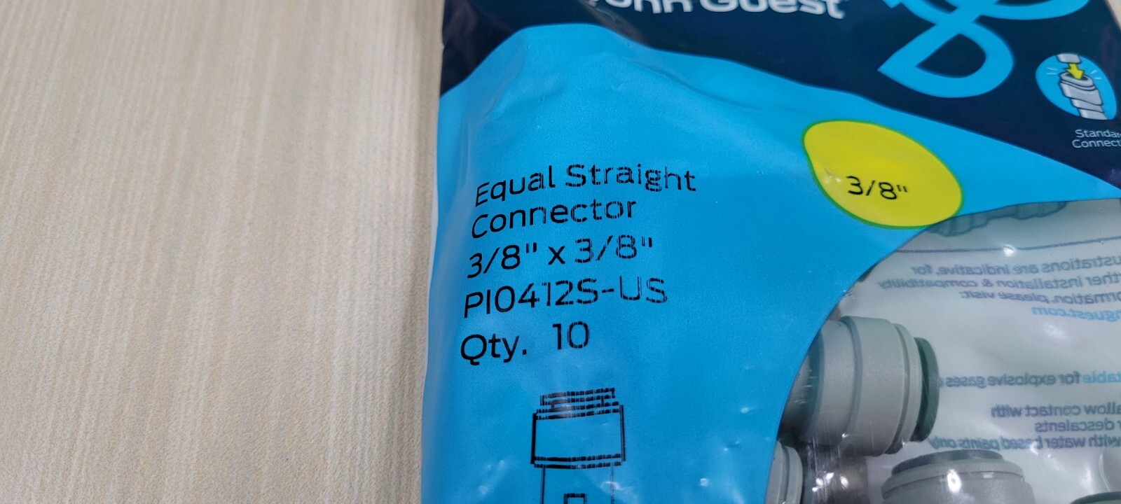 x10 John Guest Pi-0412-S Push-To-Connect Union Adapter, 3/8" Straight Connector