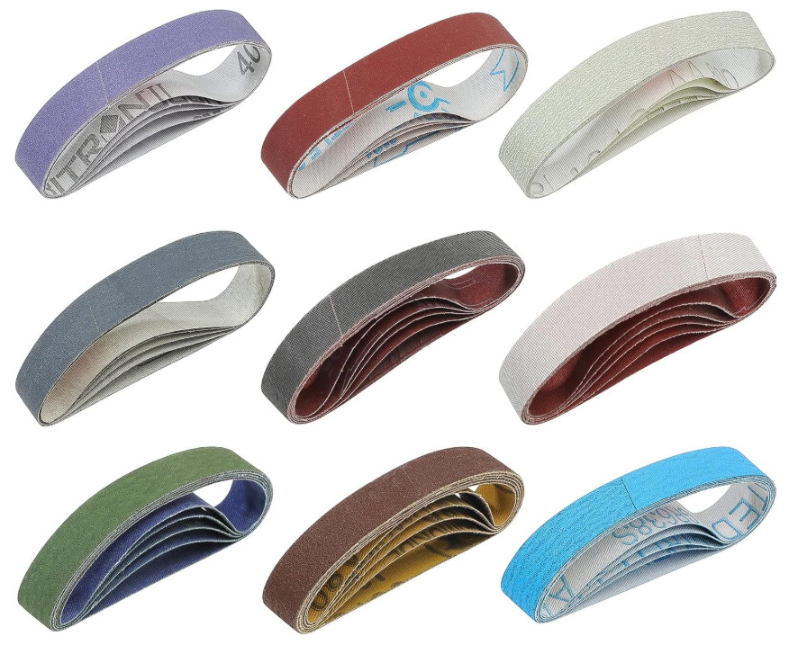 Kit 45 bandas abrasivas 3/4x12 para afilar cuchillos con múltiples granos