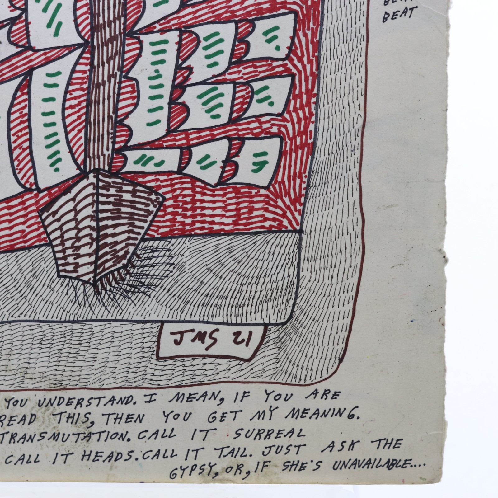 Jon Sarkin JS-2021-T8818 Ink and Marker on Cardboard Album Sleeve 2021