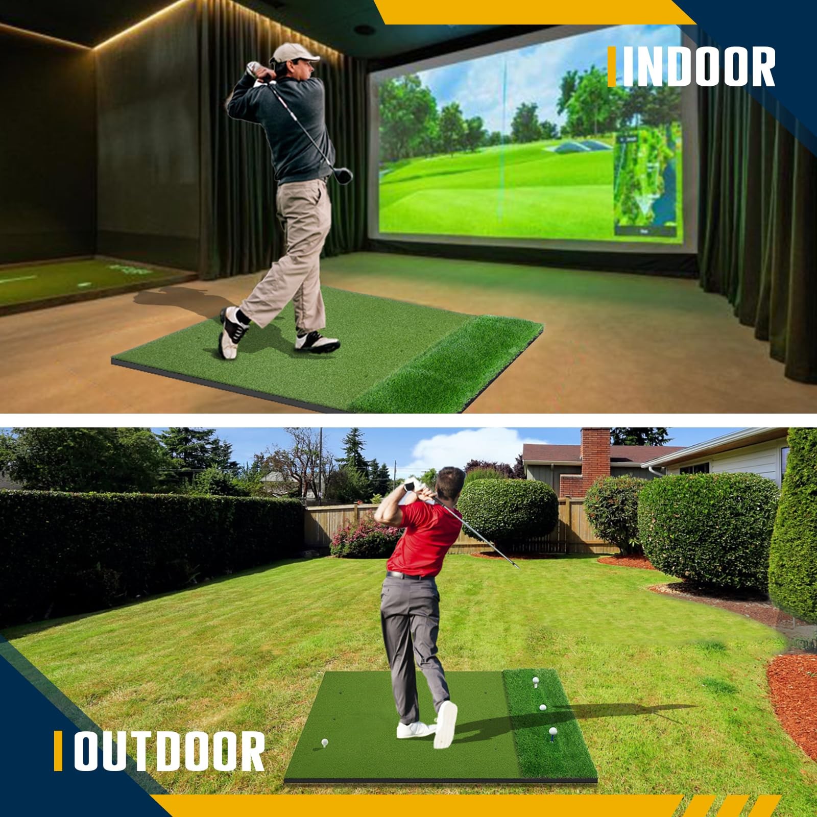 Dual-Turf Golf Mat 36mm 5x4ft/5x5ft Extra Thick Hitting Mats Practice Outdoor