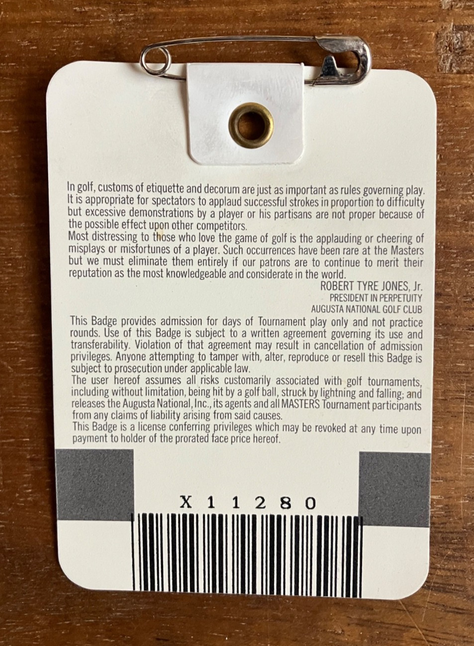 1995 Masters Badge - Augusta National Golf Club - Tiger Woods Masters Debut!