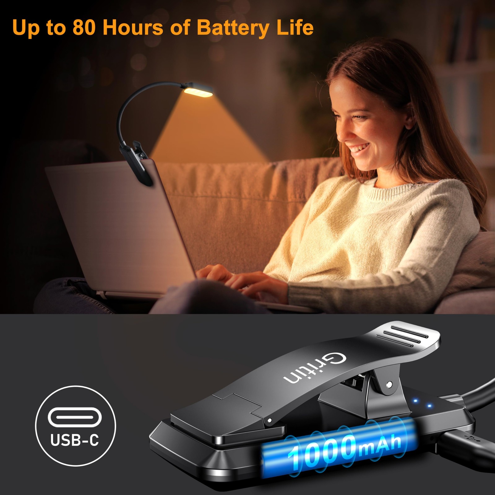 Gritin 16 LED Rechargeable Book Light for Reading in Bed- One Size, ‎Black