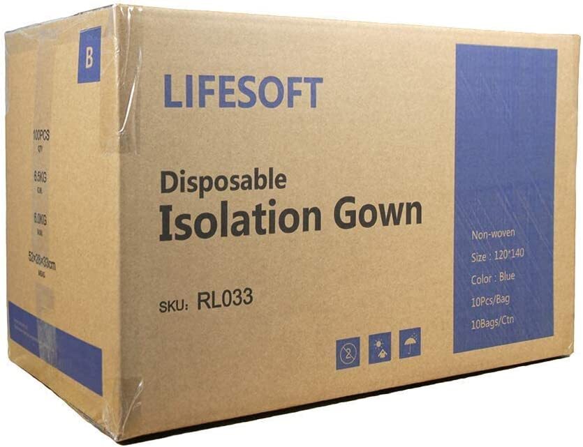 Case of 105 Disposable Isolation Gown with Knit Cuff Blue Dental-Medical