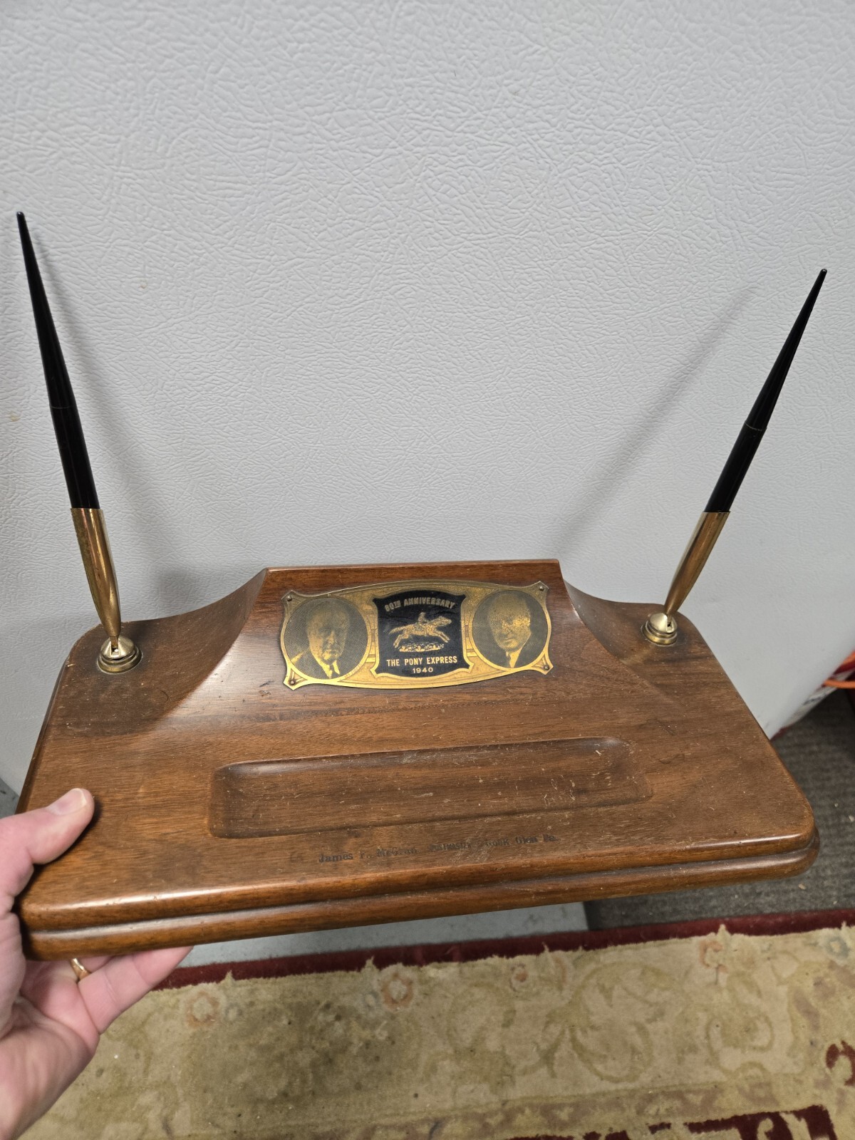 Old 1940 Pony Express Presentation Sheaffer Pen Desk Set Roosevelt Rock Glen PA