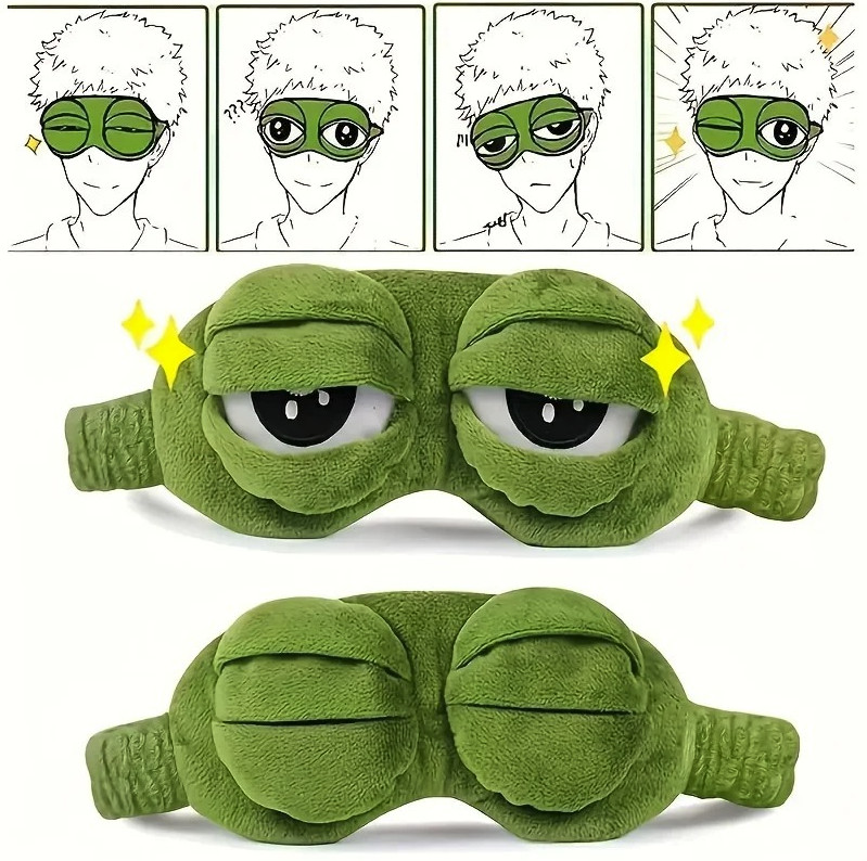 1PC 3D Sad Frog Sleep Mask: Soft Eye Shade for Men & Women Travel Rest - NEW