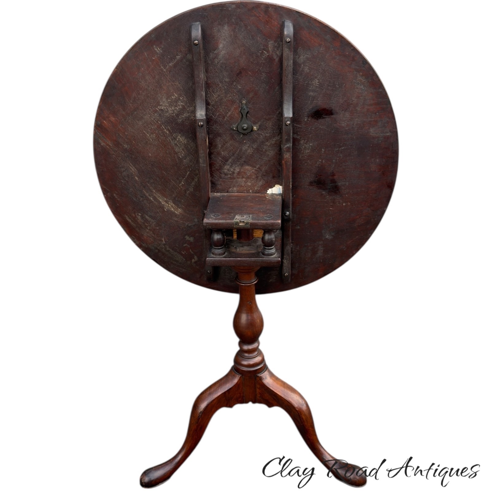 Antique walnut Queen Anne tea table 1760 18th birdcage tilt pad feet country