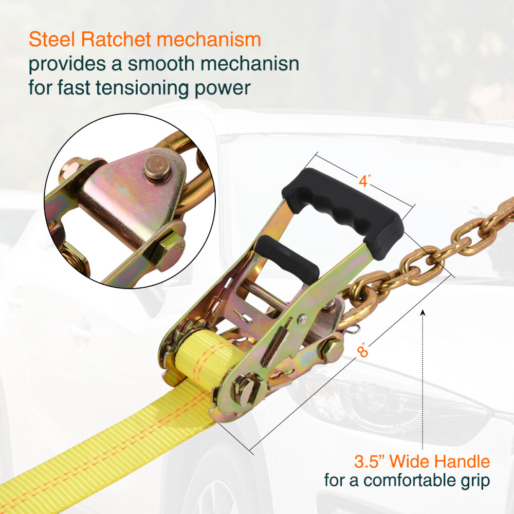 Car Wheel Straps Ratchet Tie Down for Trailers 4 Pack Ratchets w/ Chain Anchors