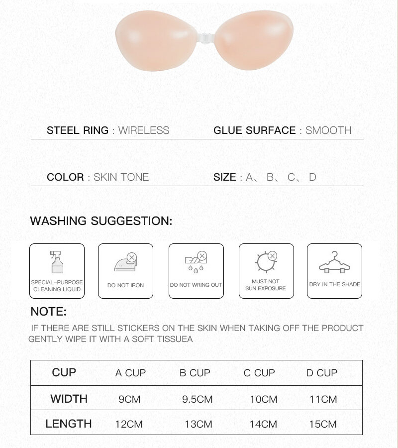 Silicone Self-Adhesive Stick On Gel Push Up Strapless Backless Invisible Bras US