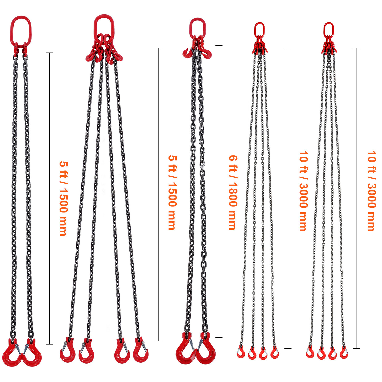 VEVOR Chain Sling 5/16",3/8",1/4" G80 Lifting Chain 5',10' w/ Grab Hooks