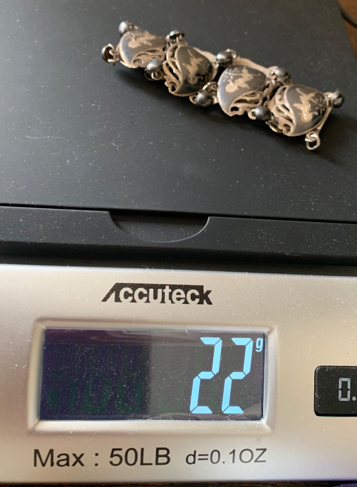 Vintage Siam Sterling Silver Niello Bracelet Thai Goddess Dancers Panel 7”; 22g