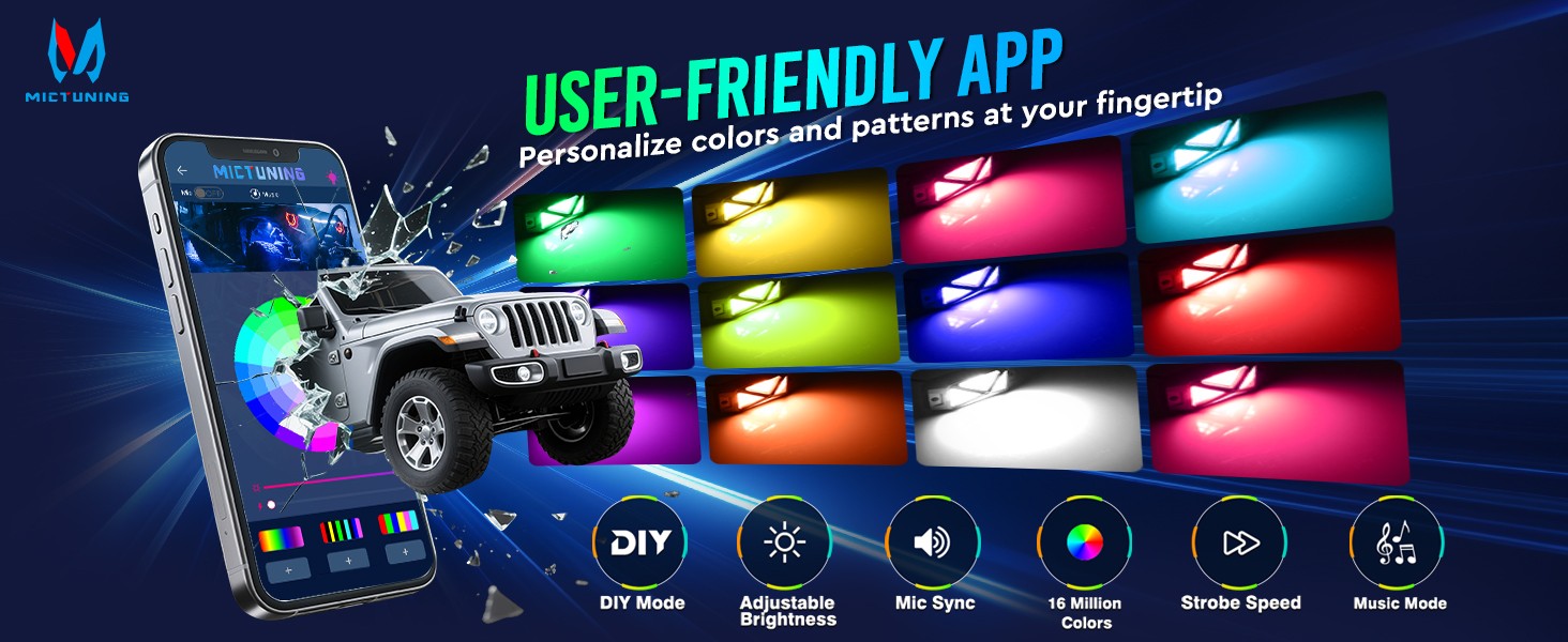 MICTUNING C4 RGBW LED Rock Lights - 12 Pods Full Anglw Underglow Underbody Lamp