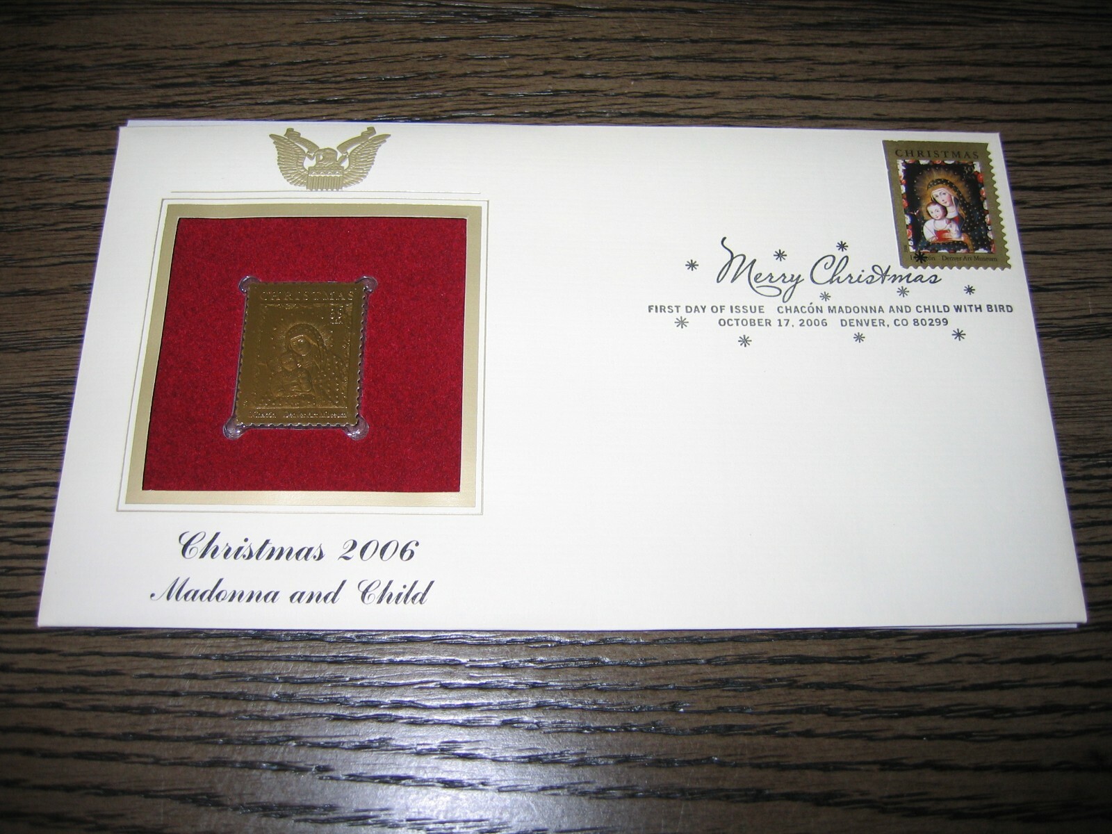 2006 Madonna and Child Christmas Replica Gold Golden Cover Stamp