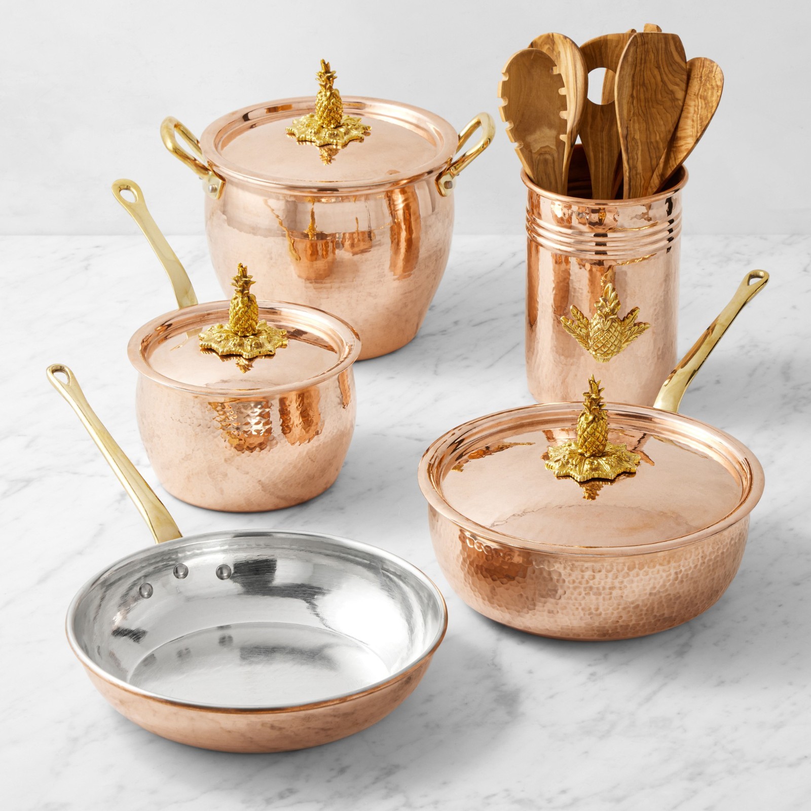 SALE OFF Ruffoni Historia Hammered Copper 14-Piece Cookware Set Pineapple Knob