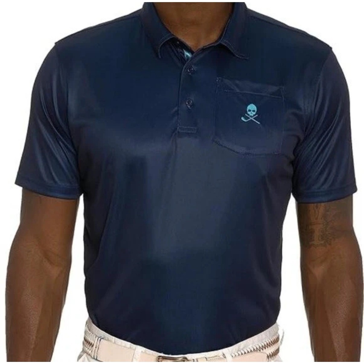 Robert Graham Blade Iron polo shirt skull rose graphic navy small