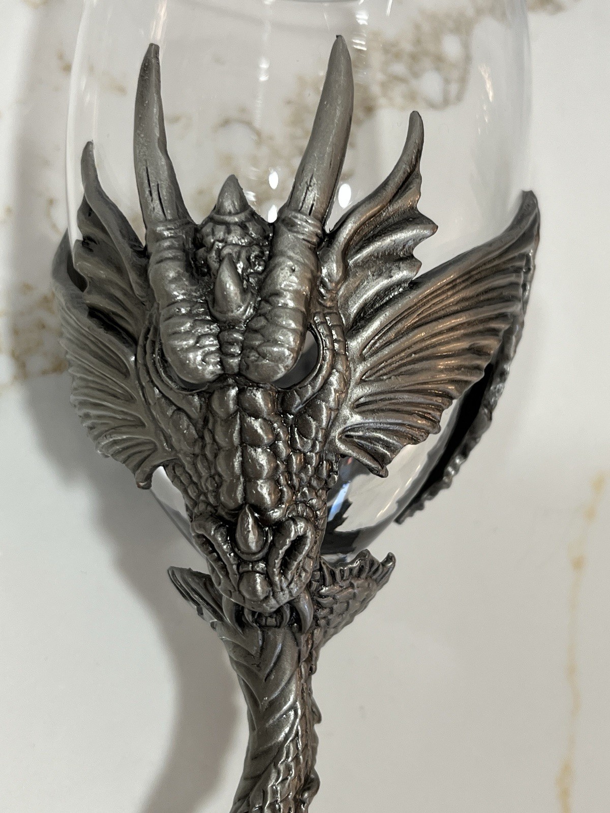 Vintage 8.50 “ Veronese Myths & Legends Pewter & Glass Dragon Wine Goblet