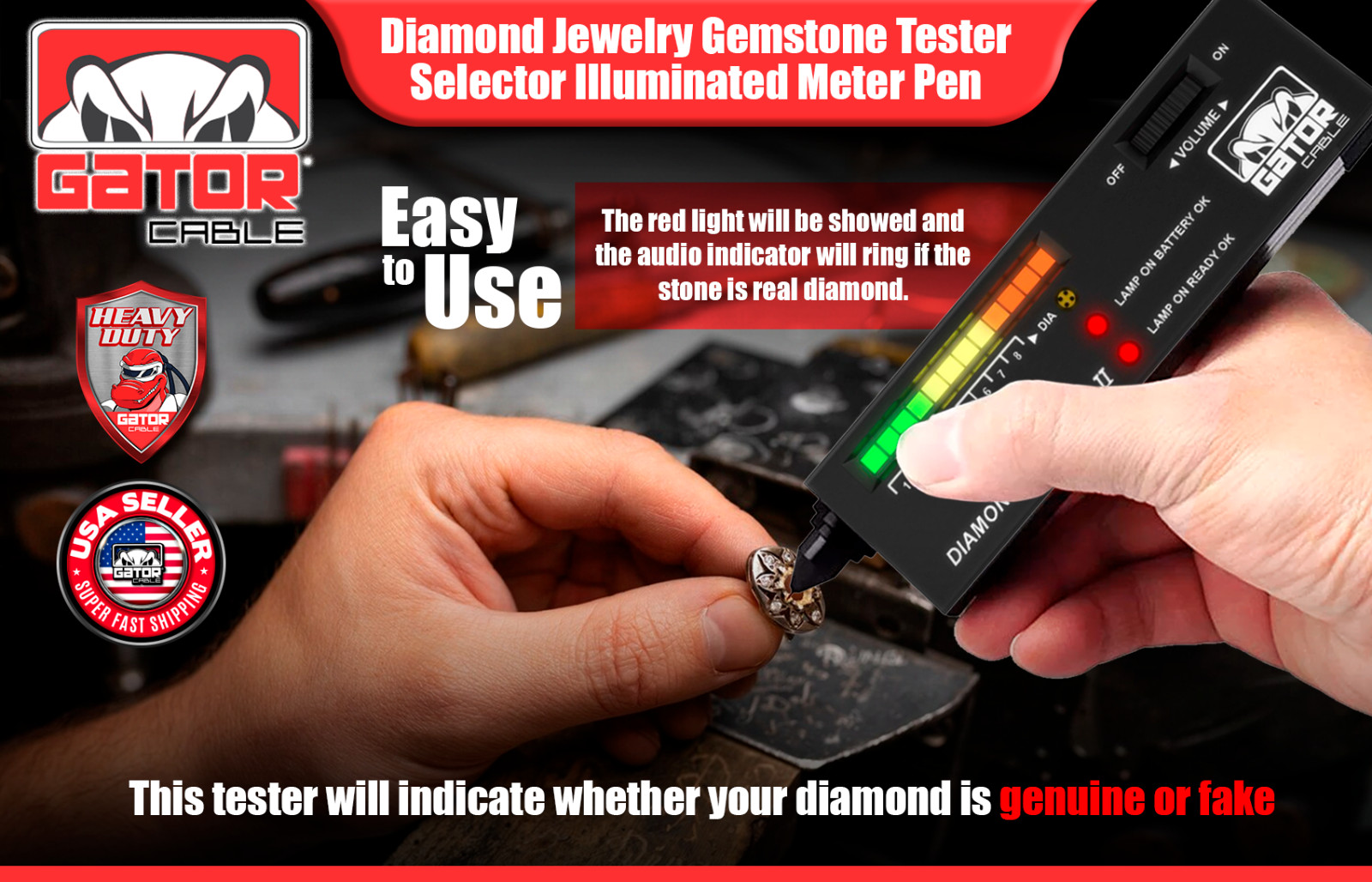 Diamond Gemstone Tester Selector Illuminated Jewelry Testing Tool Pen Portable