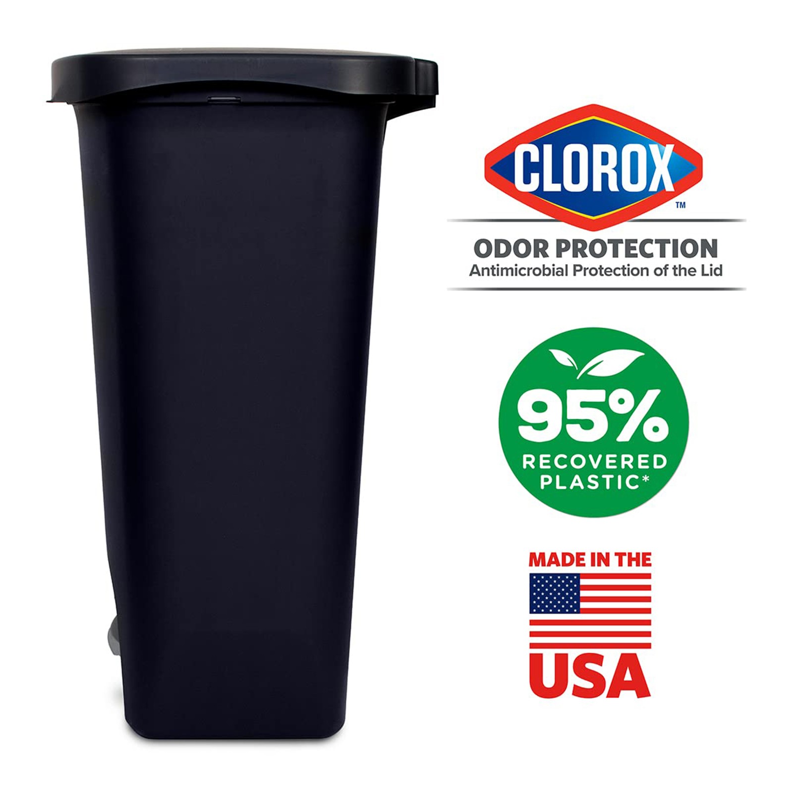 Glad Trash Can w/Lid, Foot Pedal & Garbage Bag Rings, 13 Gal, Black (Open Box)
