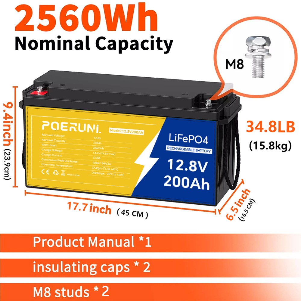 NEW 12V 200Ah Lithium LiFePO4 Battery 2560Wh BMS Deep Cycle For Marine RV Solar