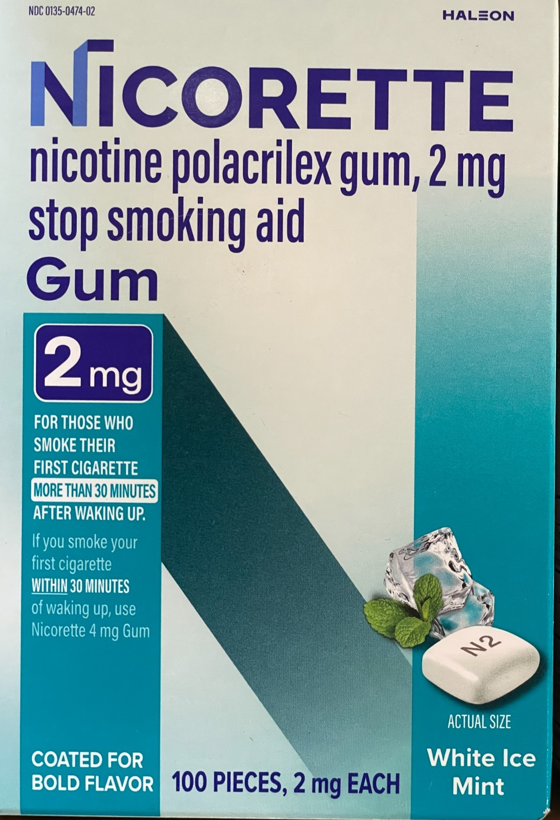 Nicorette White Ice Mint Nicotine Gum 2mg - 200 Count Exp 01/2028