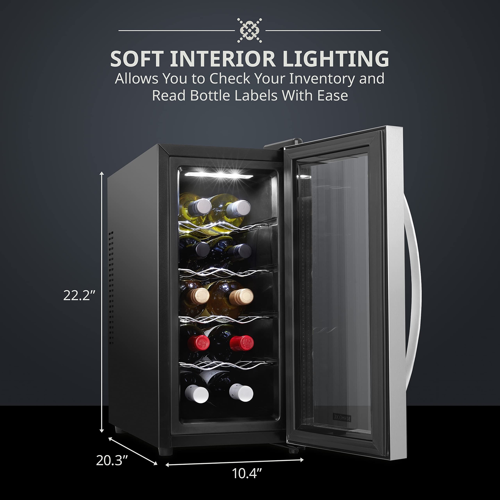 Schmecke 10 Bottle Thermoelectric Wine Cooler, Quiet Freestanding Wine Fridge