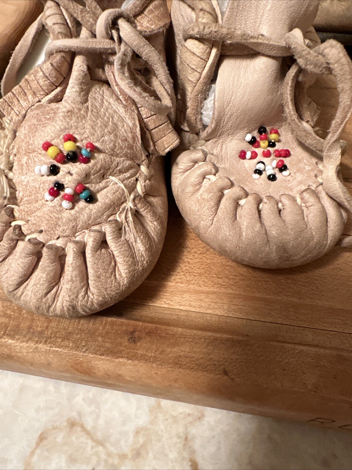 3 Pair Vintage Native Indian moccasins leather beads toddler Western Decor