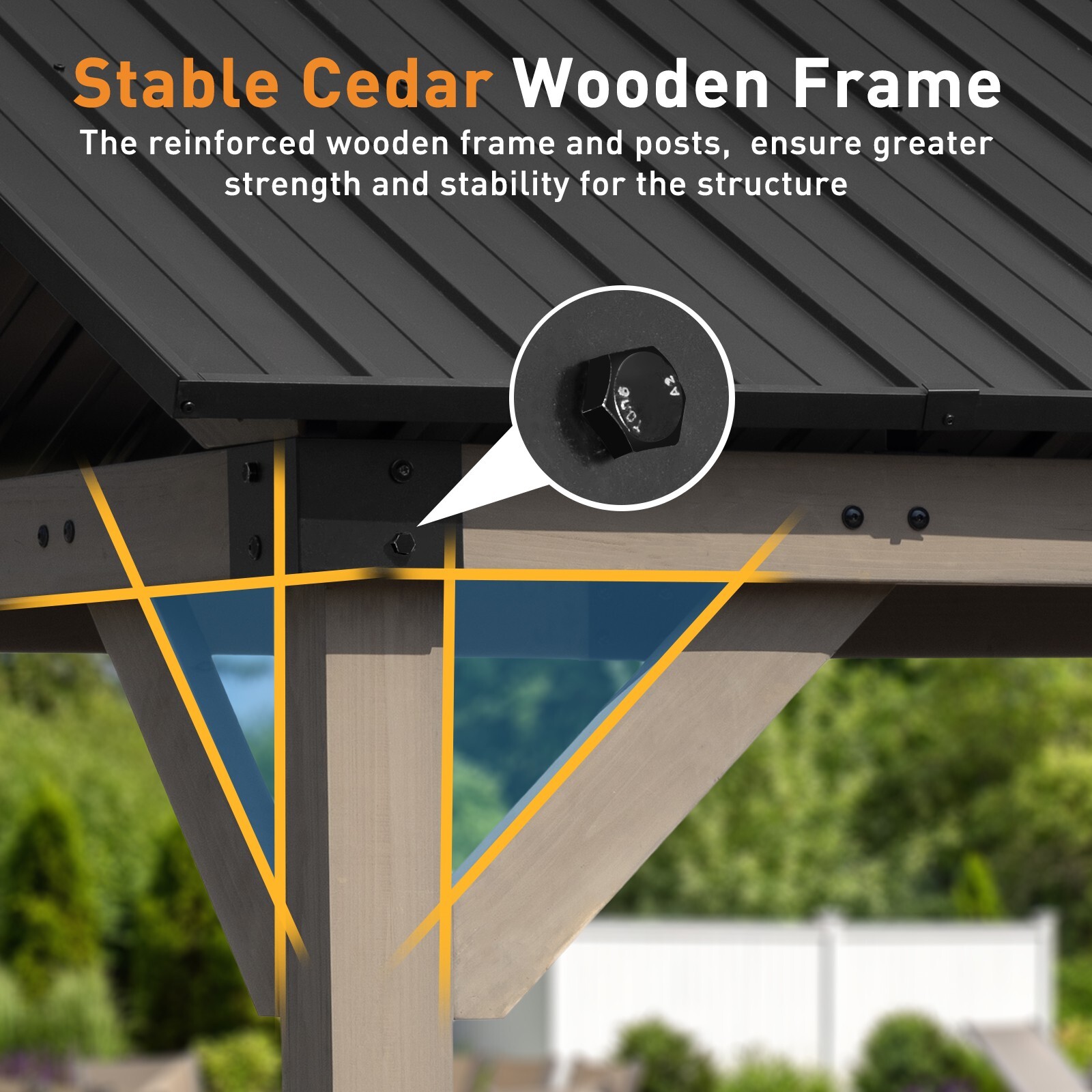 Aoodor 10'x 12' Hardtop Gazebo Outdoor Cedar Wooden Frame with Waterproof Socket