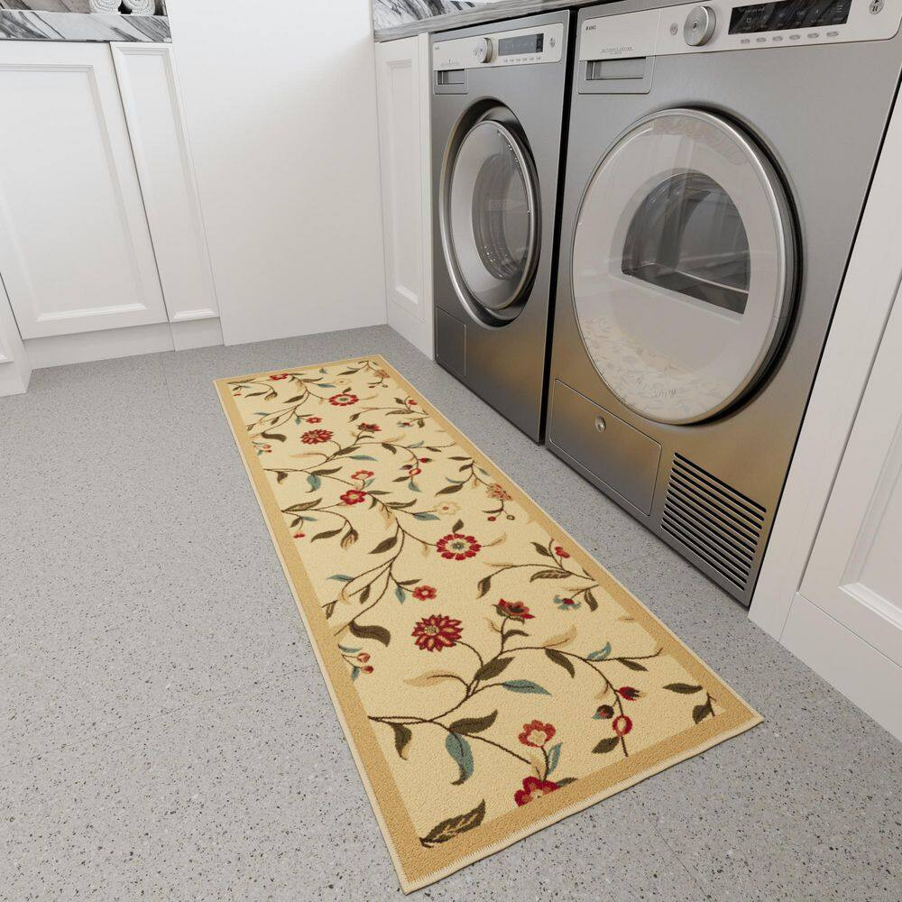 Ottohome Collection Non-Slip Rubberback Floral Leaves 2X5 Indoor Runner Rug, 1 F