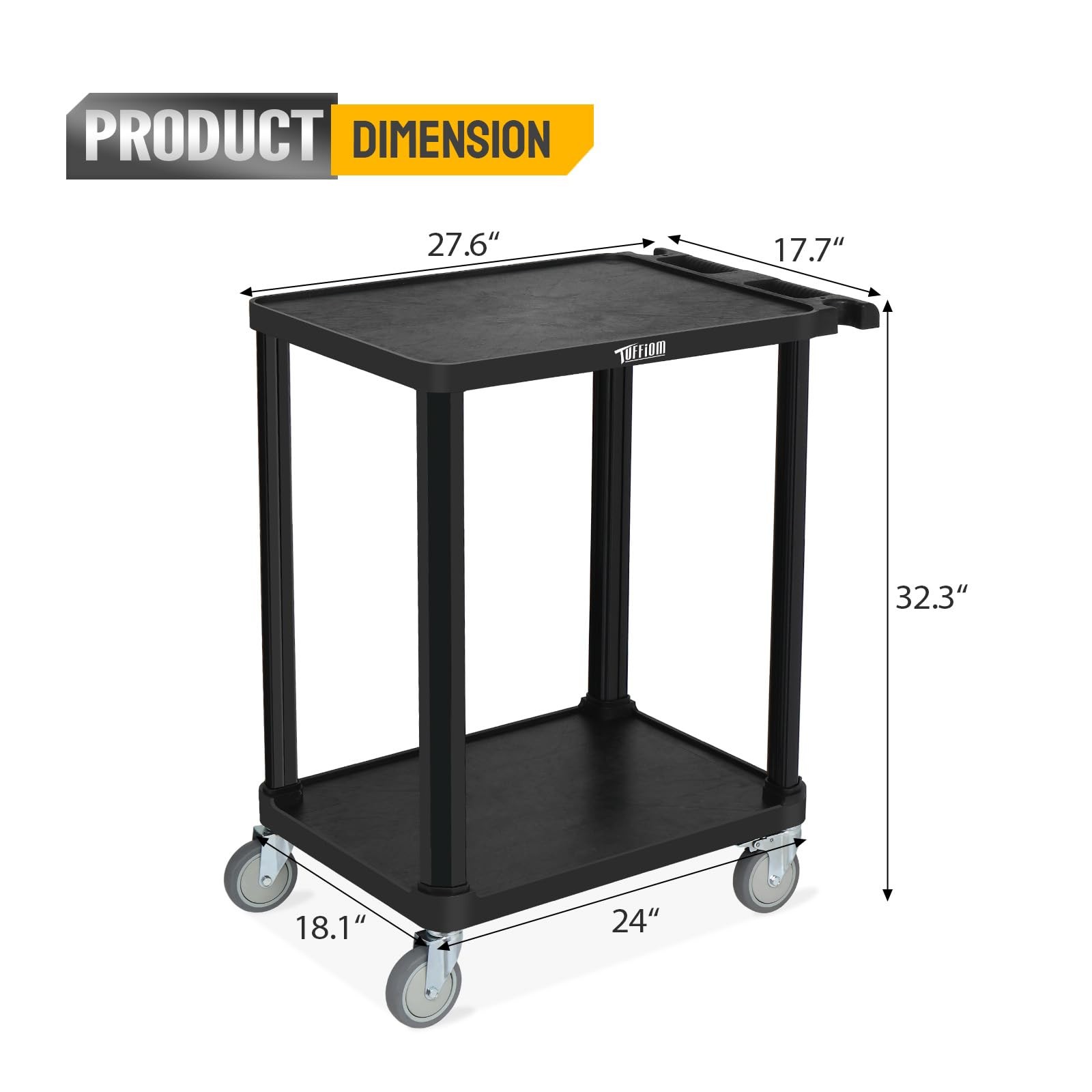 3-Tier Plastic Service Utility Cart, Rolling Flat Cart with Wheels,Black