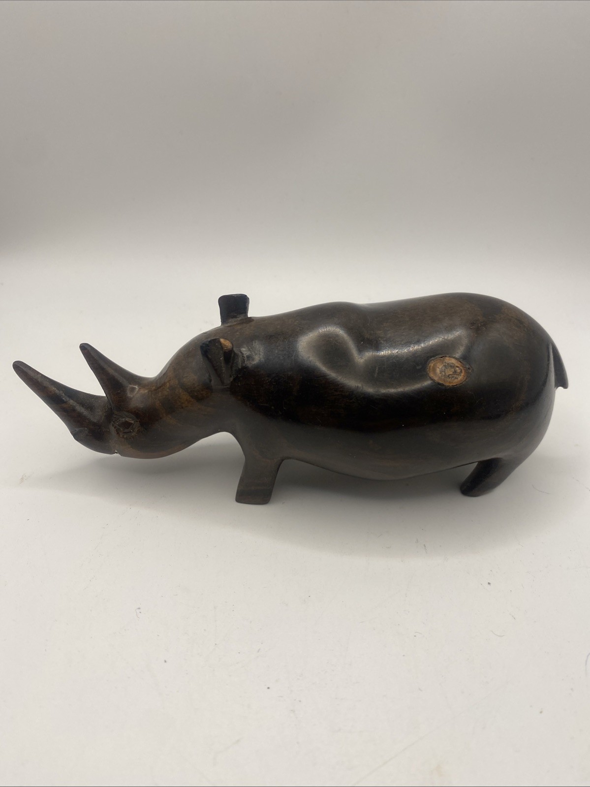 VTG African Hand Crafted Ebony Or Ironwood Rhinoceros Sculpture Figurine 6x2”