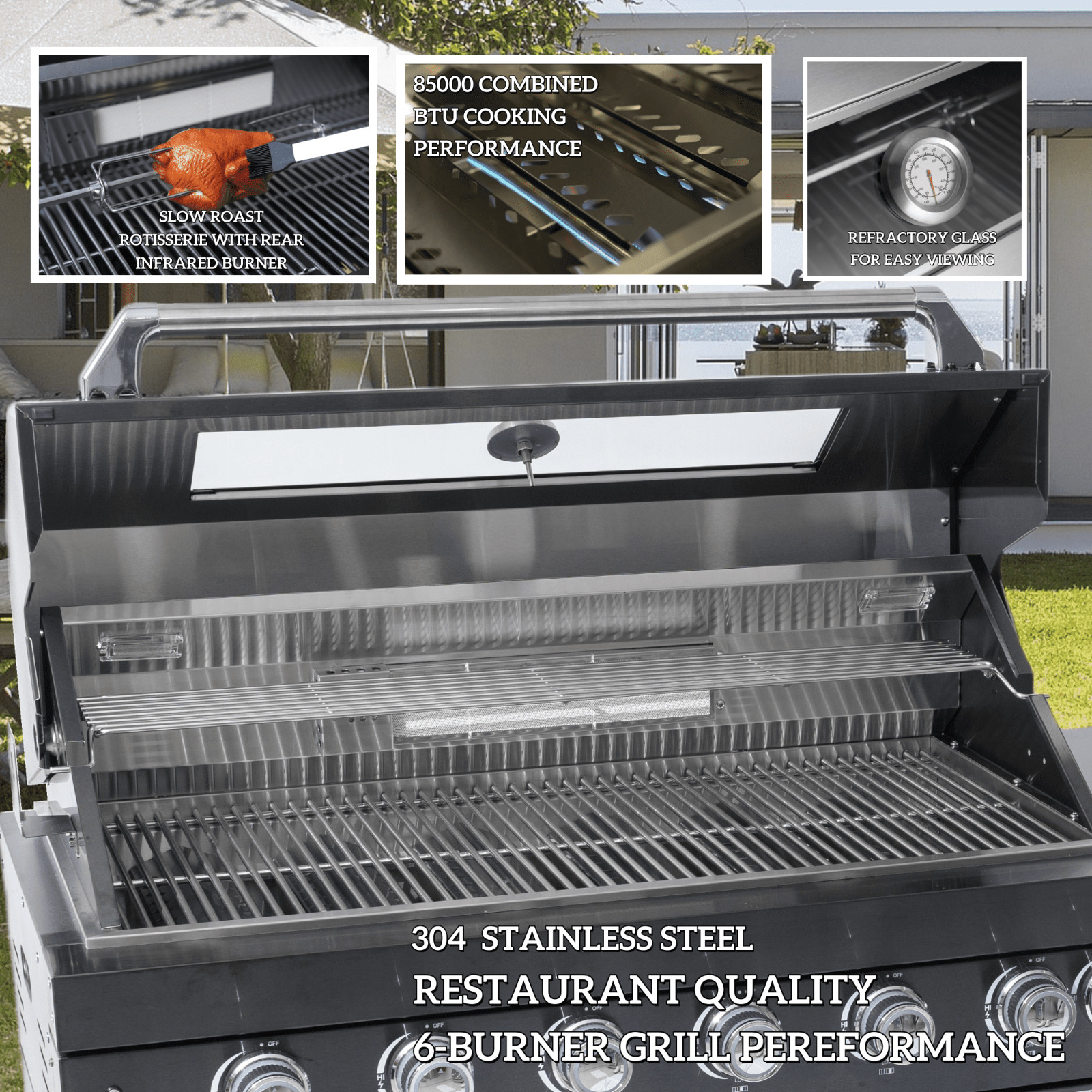 108" 6-Burner 85K BTU Stainless Steel Gas Outdoor Barbecue Island Kitchen Island