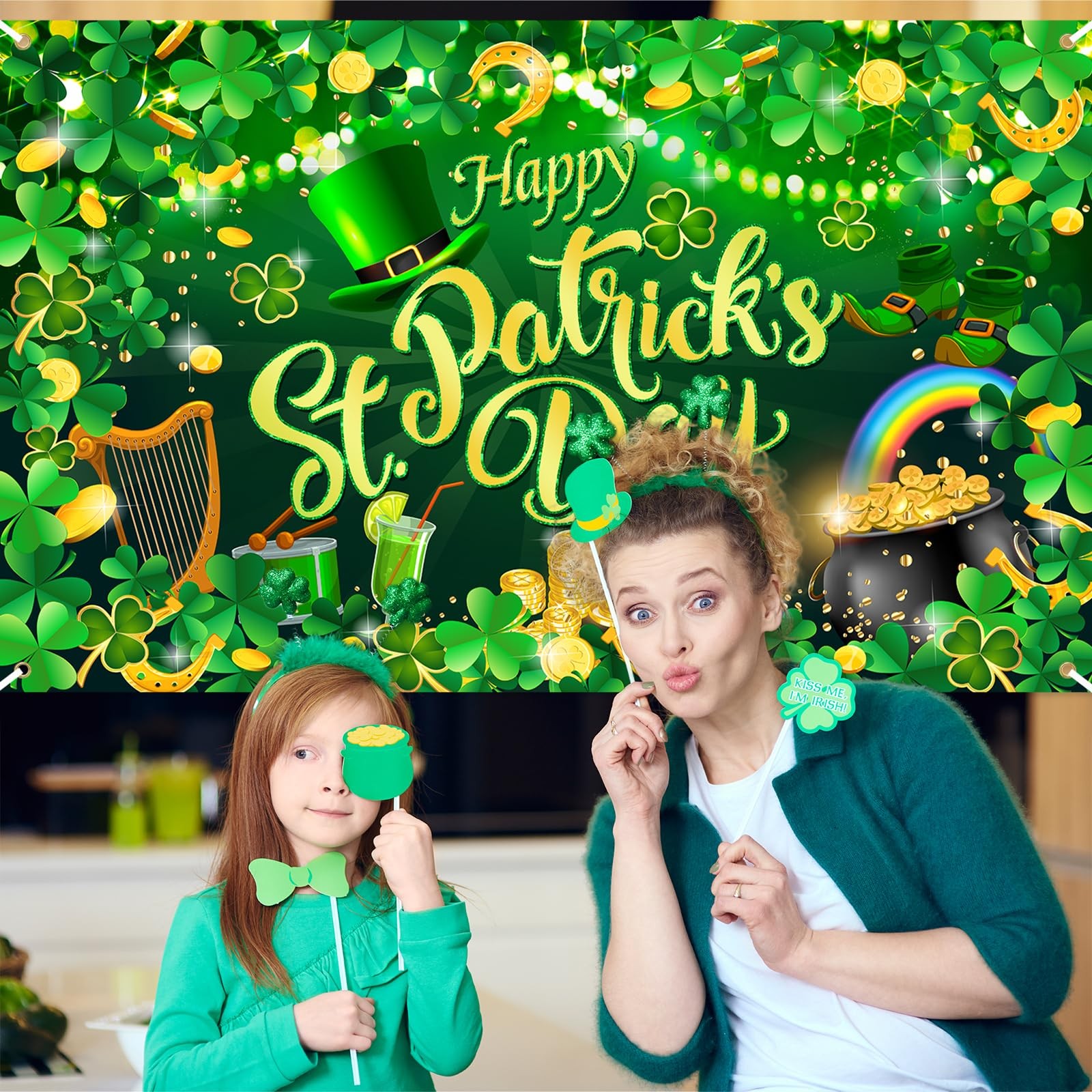 Happy St. Patrick's Day Backdrop Banner Spring Lucky Green Shamrock Backgroun