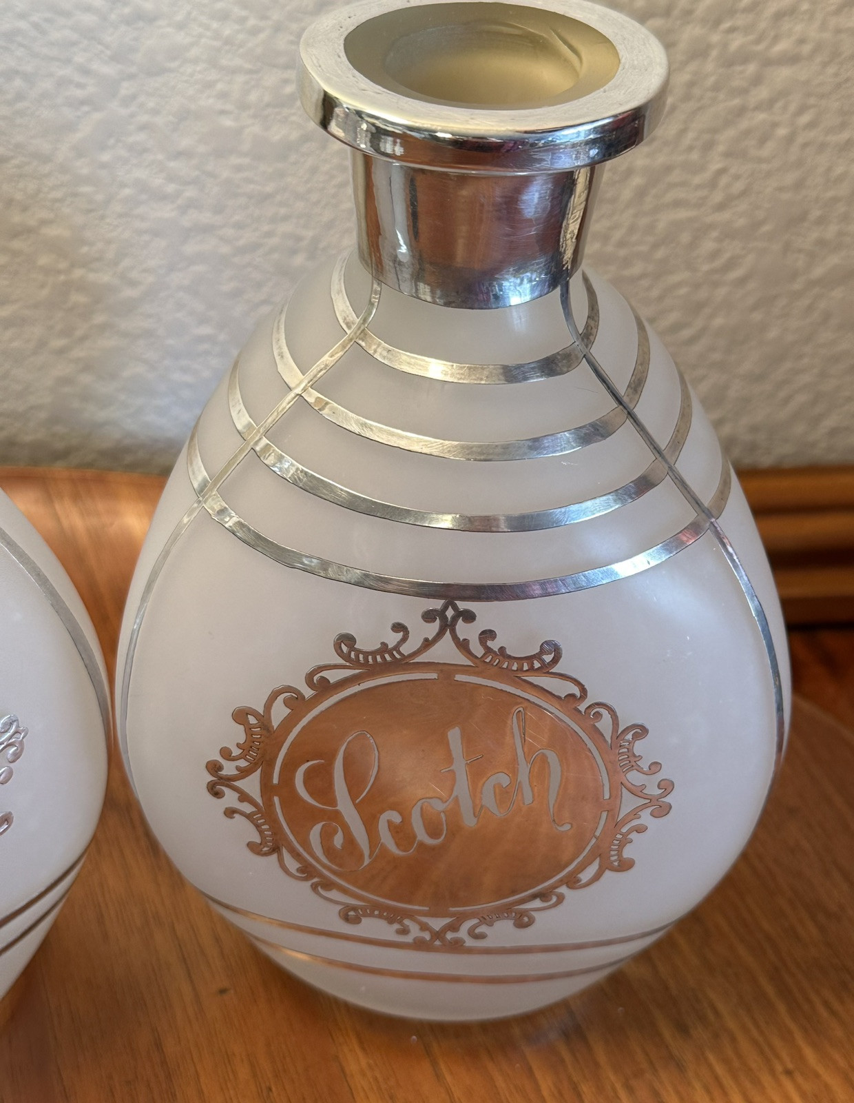 Art Deco Decanters Sterling Silver Overlay Gin Scotch Pair Pinch Bottle Barware