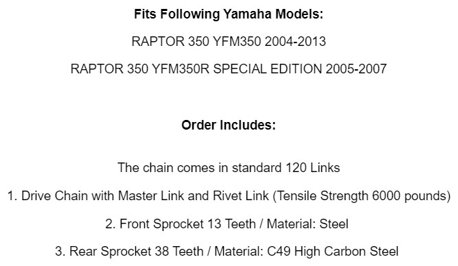 Drive Chain & Sprocket Kit For Yamaha Raptor 350 YFM350 2004 2005 2006 2007-2013