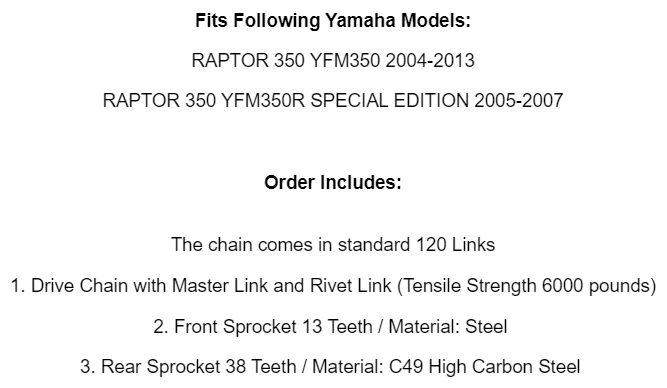 Drive Chain & Sprocket Kit For Yamaha Raptor 350 YFM350 2004 2005 2006 2007-2013