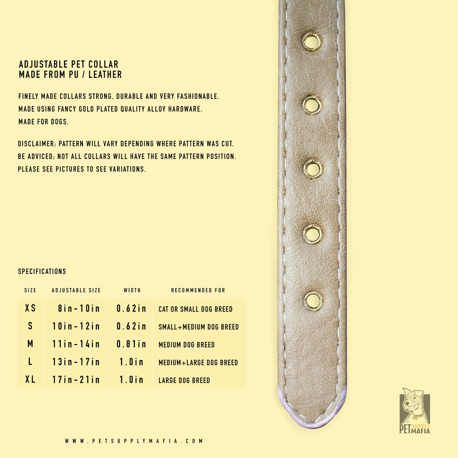 Luxury Leather Designer Dog Collar In XS, S, M, L, XL (Optional Leash Available)