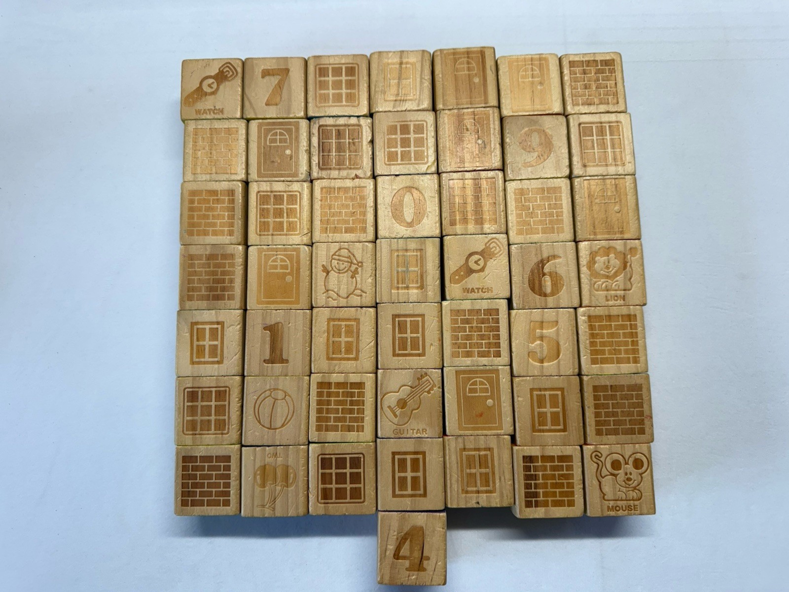 Vintage Wood Blocks 50 Letters Numbers Pics Six Sided