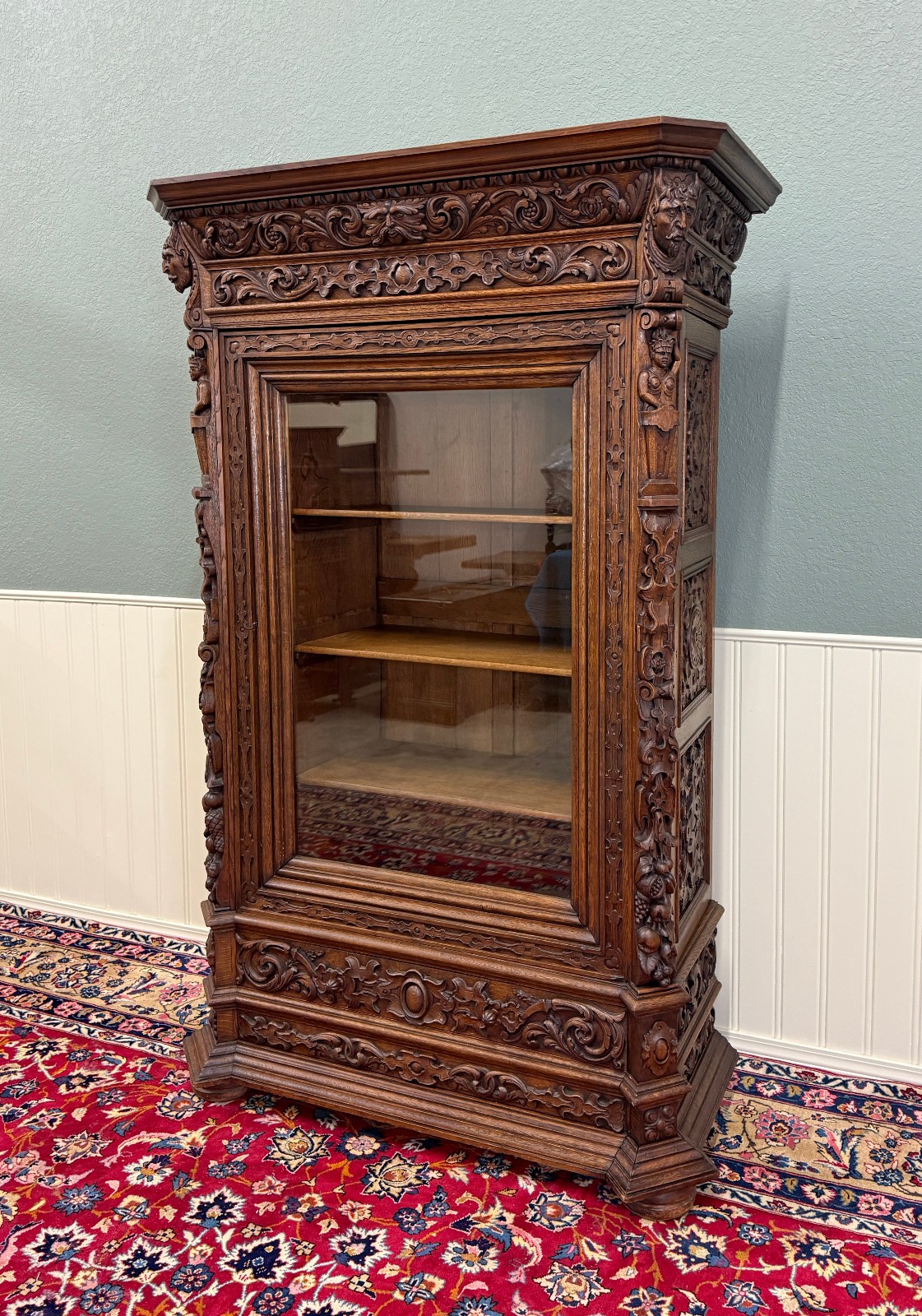 Antique French Renaissance Revival Bookcase Cabinet Side Doors Oak c. 1880s